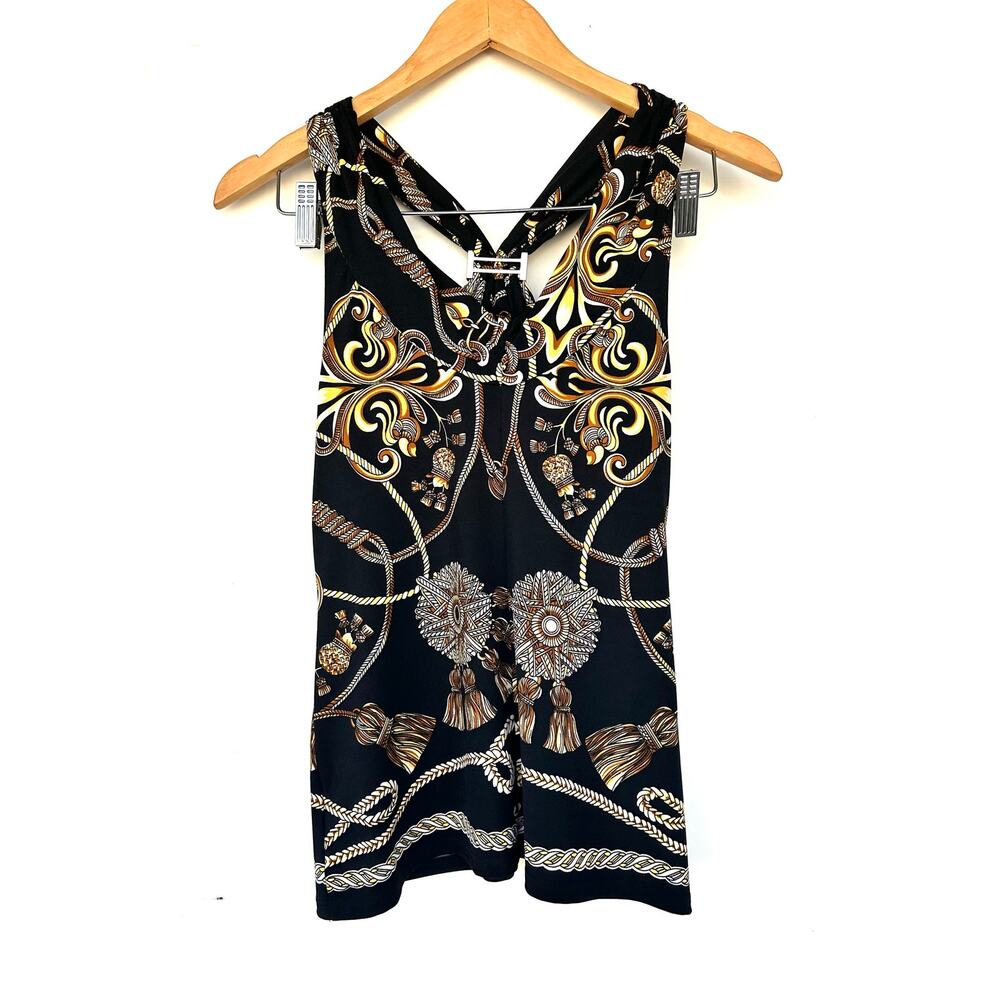 Vintage Y2K Cache Set Halter Top Mini Skirt Baroque Scarf Versace Medium 8 Gold - Picture 6 of 13
